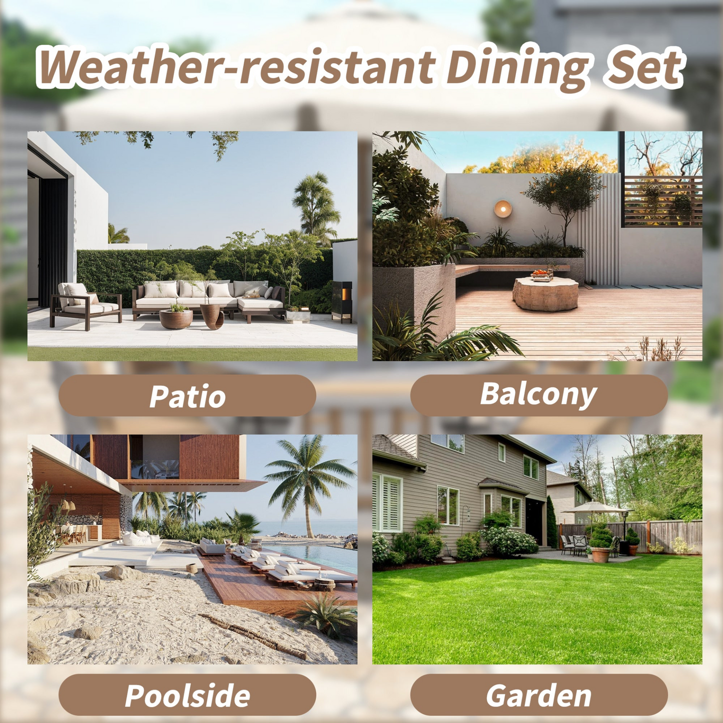 Outdoor Dinning Set 6-Person Outdoor Wooden Dinning Set with an Umbrella Hole and Removable Cushions, Antique Gray