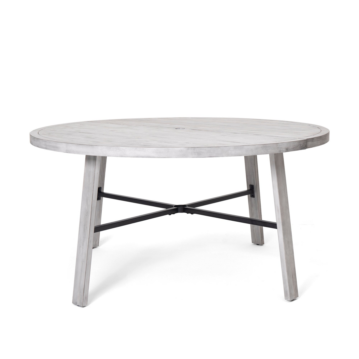 Outdoor Dinning Set 6-Person Outdoor Wooden Dinning Set with an Umbrella Hole and Removable Cushions, Antique Gray