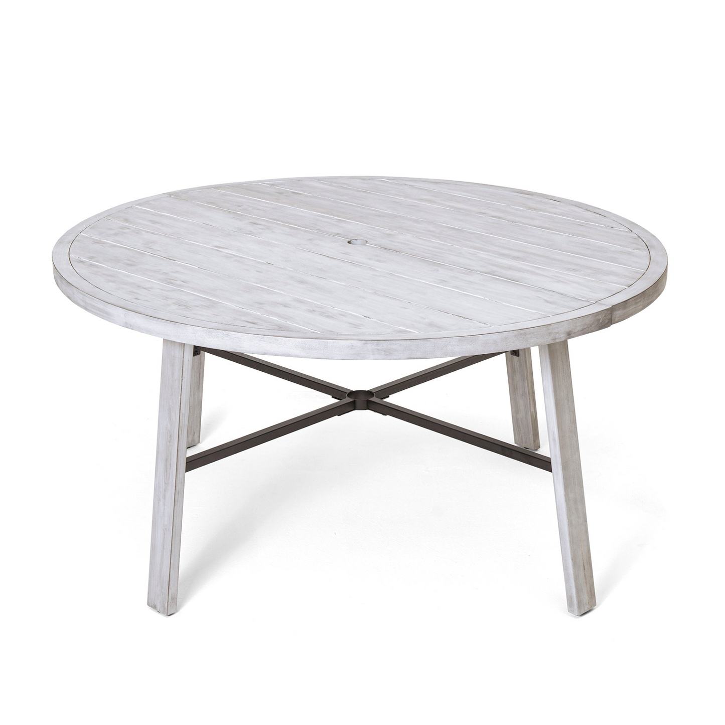 Outdoor Dinning Set 6-Person Outdoor Wooden Dinning Set with an Umbrella Hole and Removable Cushions, Antique Gray