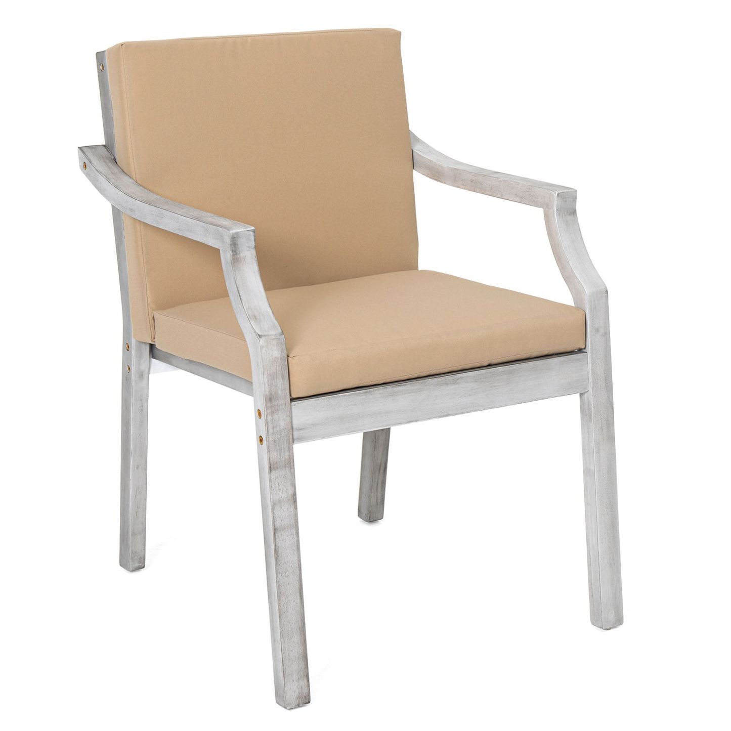 Outdoor Dinning Set 6-Person Outdoor Wooden Dinning Set with an Umbrella Hole and Removable Cushions, Antique Gray