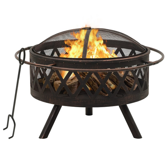 vidaXL Rustic Fire Pit with Poker 29.9" XXL Steel