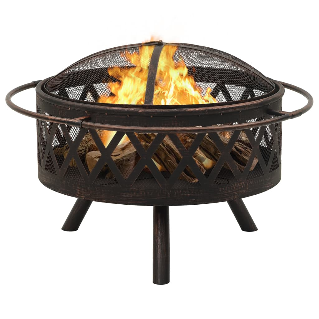 vidaXL Rustic Fire Pit with Poker 29.9" XXL Steel