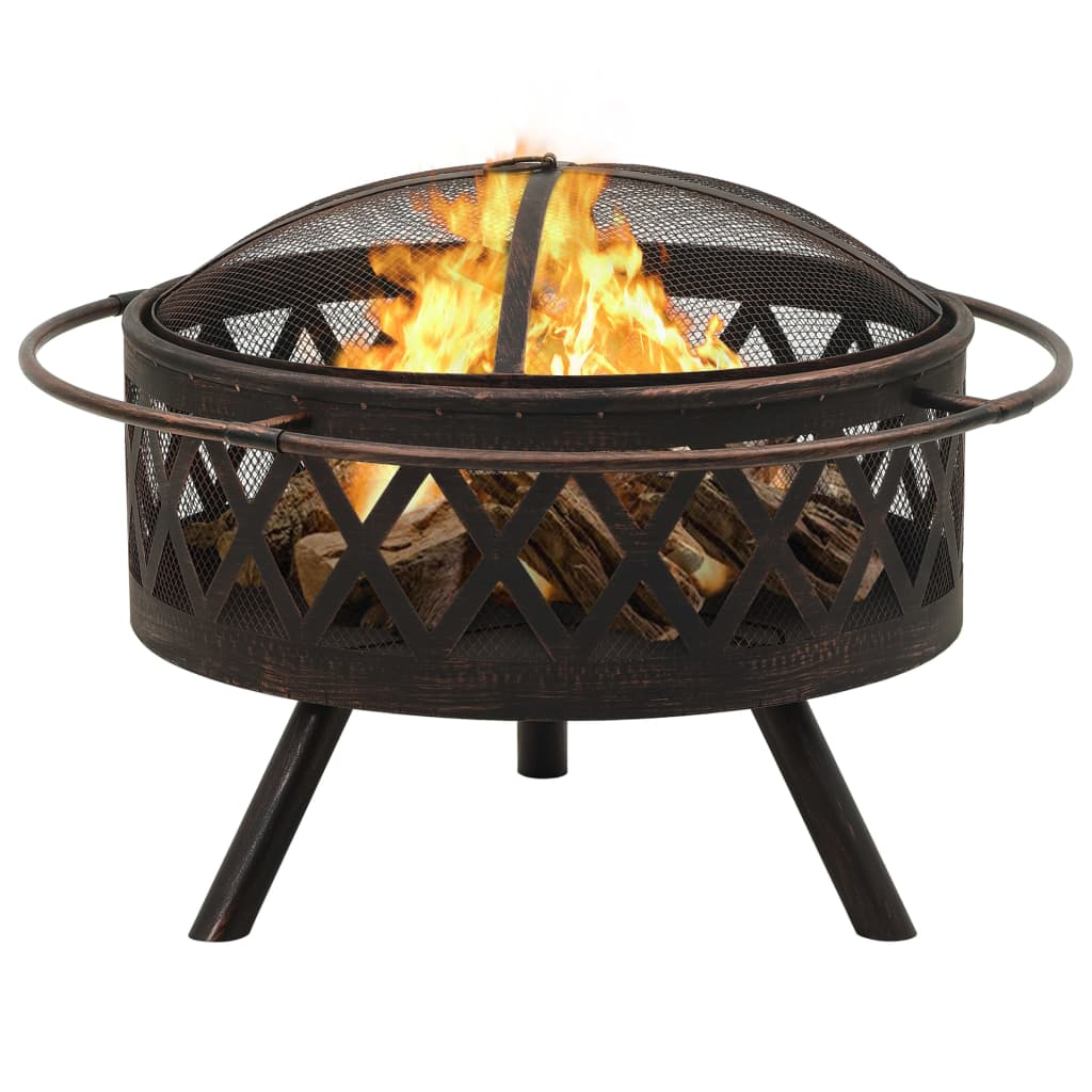 vidaXL Rustic Fire Pit with Poker 29.9" XXL Steel