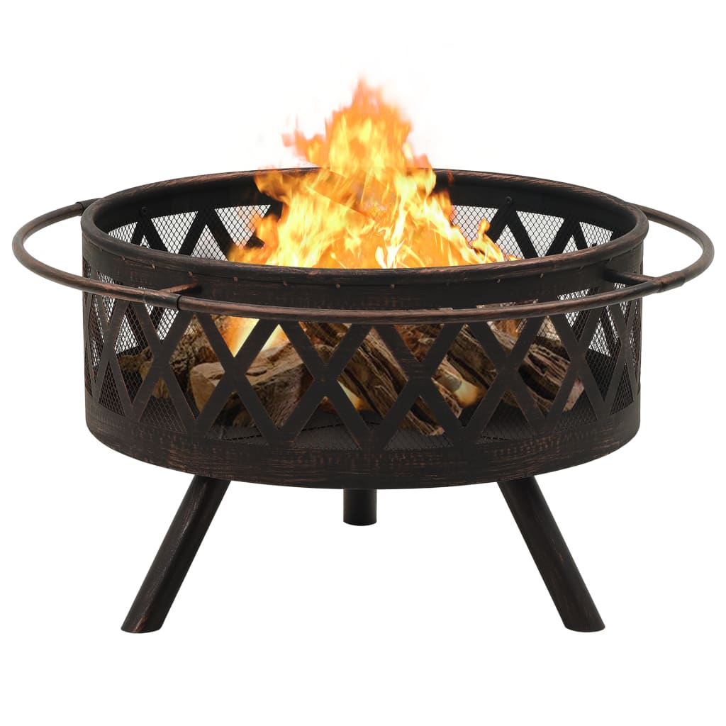 vidaXL Rustic Fire Pit with Poker 29.9" XXL Steel