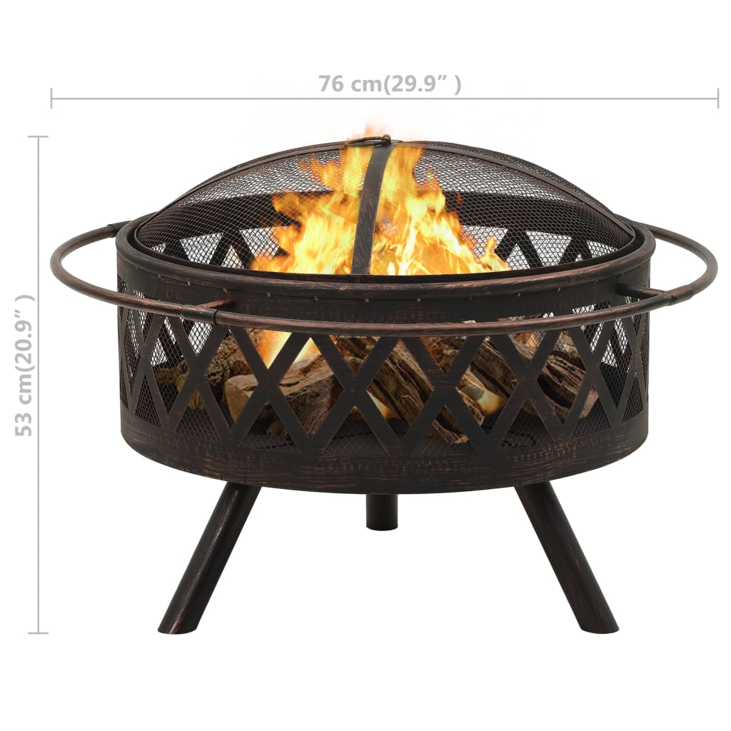 vidaXL Rustic Fire Pit with Poker 29.9" XXL Steel