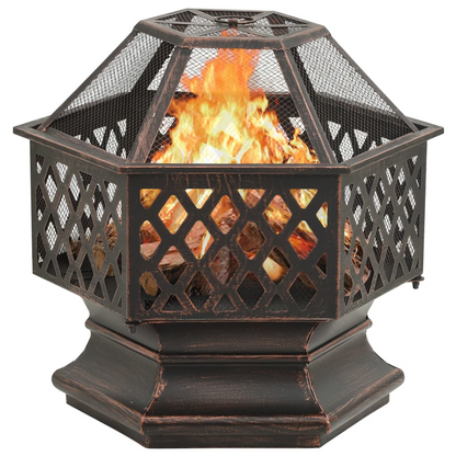 vidaXL Rustic Fire Pit with Poker 24.4"x21.3"x22" XXL Steel