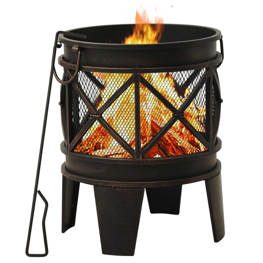 vidaXL Rustic Fire Pit with Poker Φ16.5"21.3" Steell