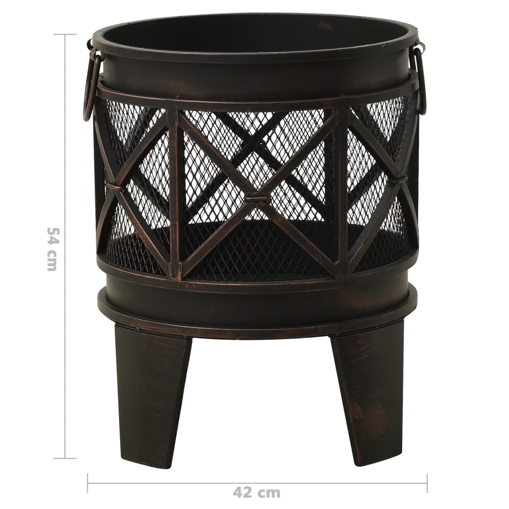 vidaXL Rustic Fire Pit with Poker Φ16.5"21.3" Steell