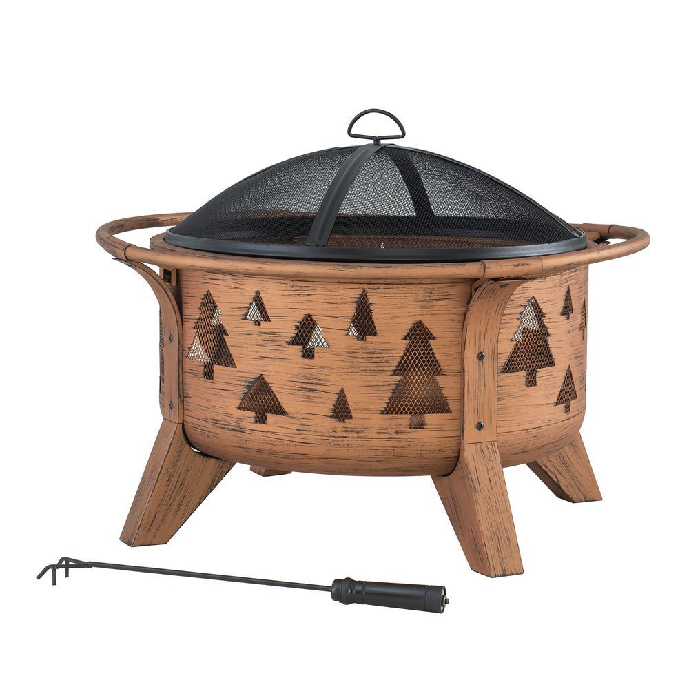 Outdoor Wood-Burning Fire Pit, Patio Tree Motif Steel Firepit Large Fire Pits