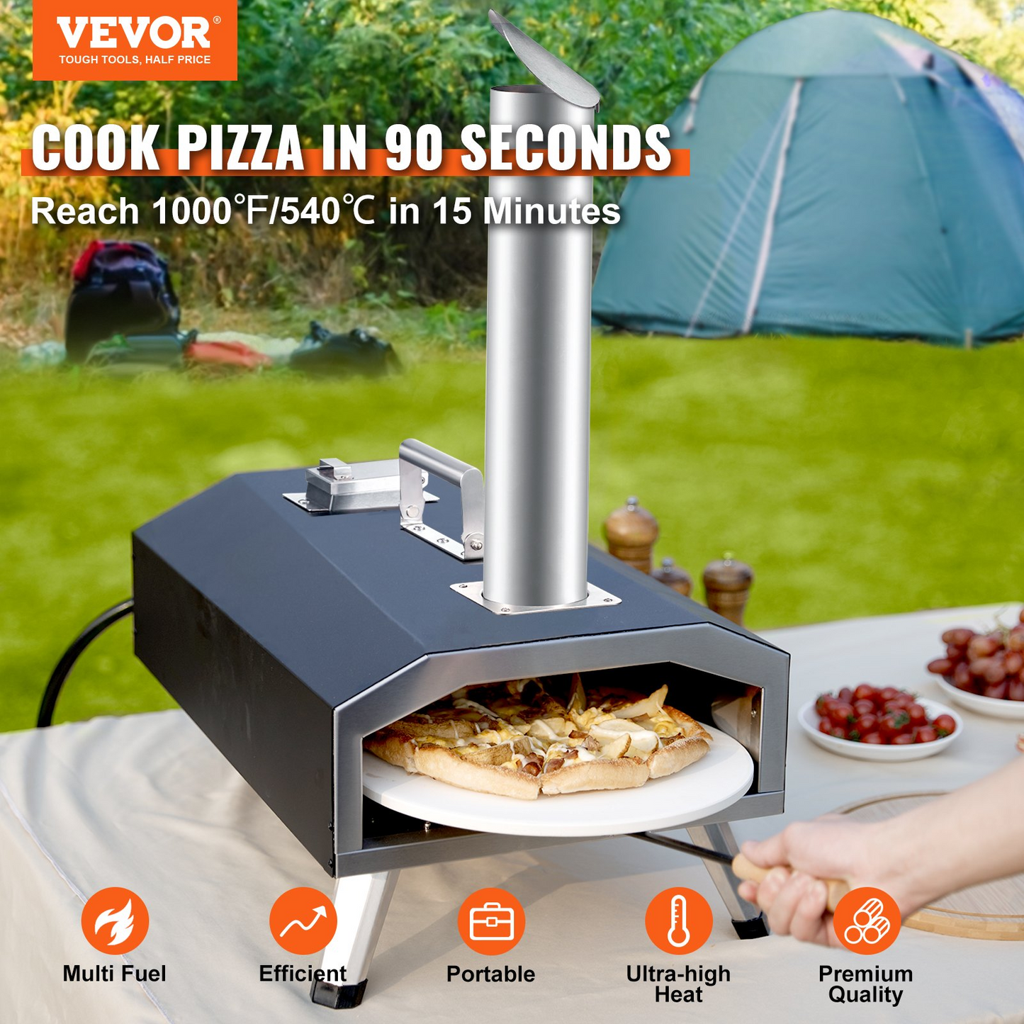 VEVOR Multi-fuel Outdoor Pizza Oven, 12 inch Wood Fired & Gas Pizza Maker with Rotating Pizza Stone, Propane Pellet Dual Fuel Pizza Grill for Backyard, Portable Pizza Ovens for Outside, CSF Certified