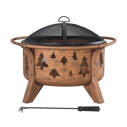 Outdoor Wood-Burning Fire Pit, Patio Tree Motif Steel Firepit Large Fire Pits