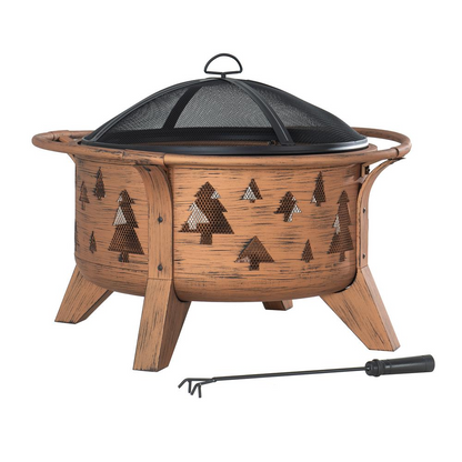 Outdoor Wood-Burning Fire Pit, Patio Tree Motif Steel Firepit Large Fire Pits