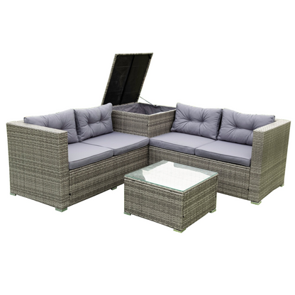 4 Piece Patio Sectional Wicker Rattan Outdoor Furniture Sofa Set with Storage Box Grey