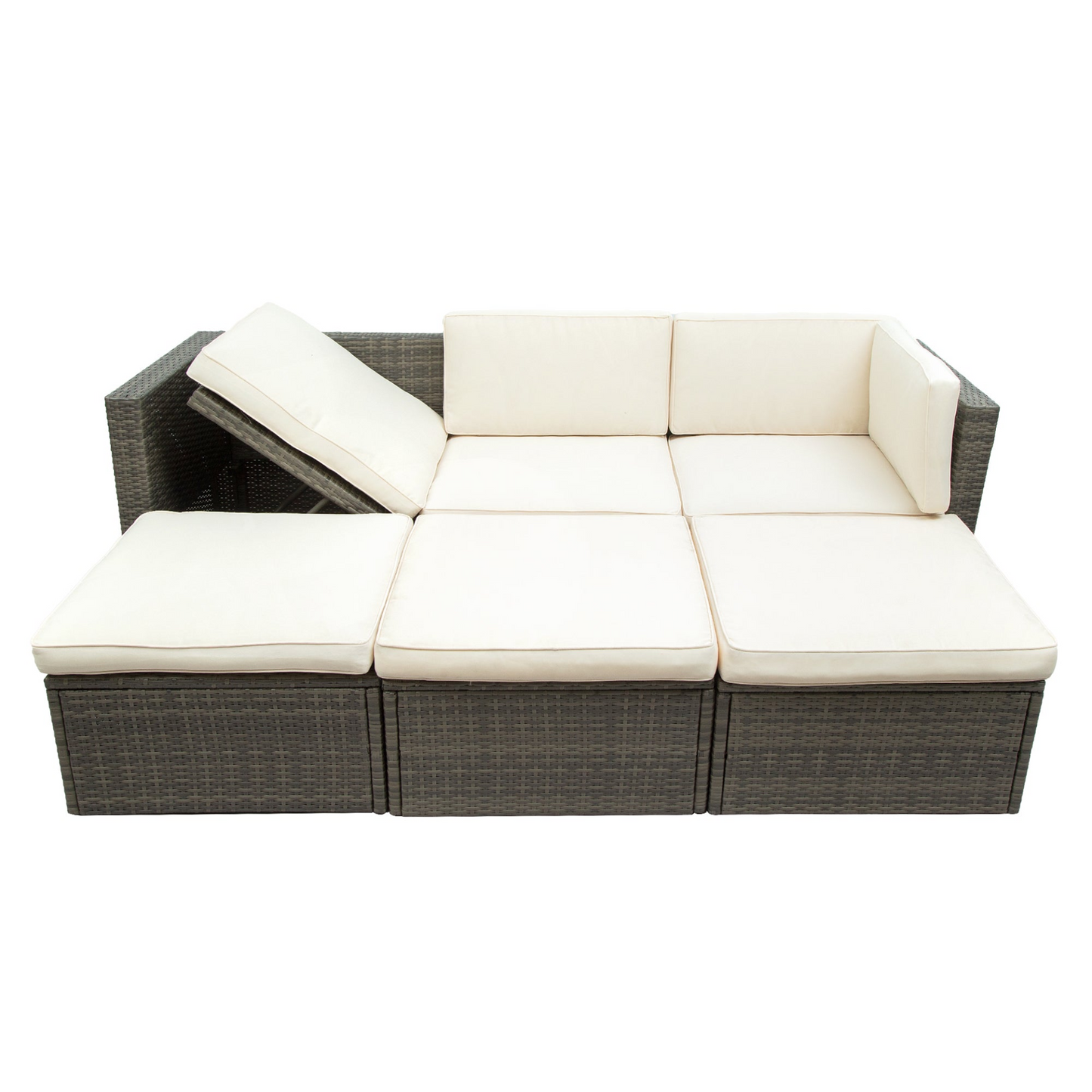 Patio Furniture Sets, 5-Piece Patio Wicker Sofa with Adustable Backrest, Cushions, Ottomans and Lift Top Coffee Table