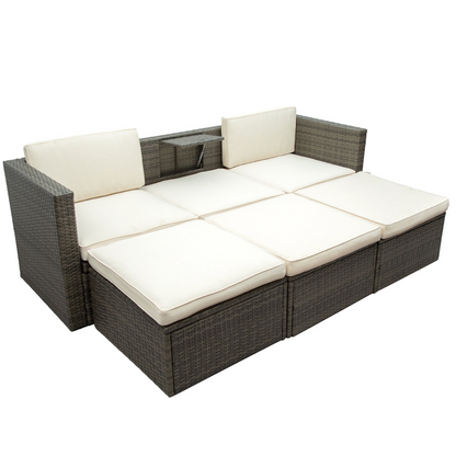 Patio Furniture Sets, 5-Piece Patio Wicker Sofa with Adustable Backrest, Cushions, Ottomans and Lift Top Coffee Table