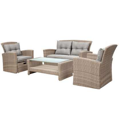 Patio Furniture Set, 4 Piece Outdoor Conversation Set All Weather Wicker Sectional Sofa with Ottoman and Cushions