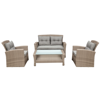 Patio Furniture Set, 4 Piece Outdoor Conversation Set All Weather Wicker Sectional Sofa with Ottoman and Cushions