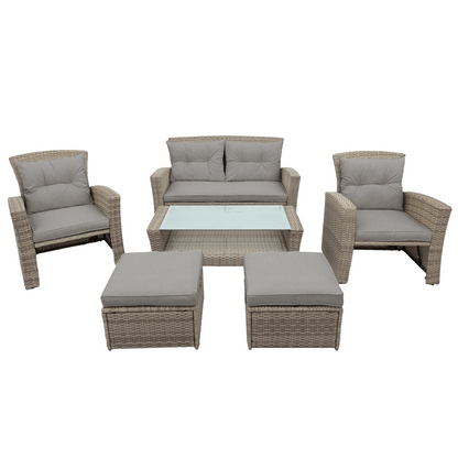 Patio Furniture Set, 4 Piece Outdoor Conversation Set All Weather Wicker Sectional Sofa with Ottoman and Cushions