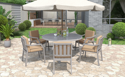 Outdoor Dinning Set 6-Person Outdoor Wooden Dinning Set with an Umbrella Hole and Removable Cushions for Patio, Backyard, Garden,  Antique Gray